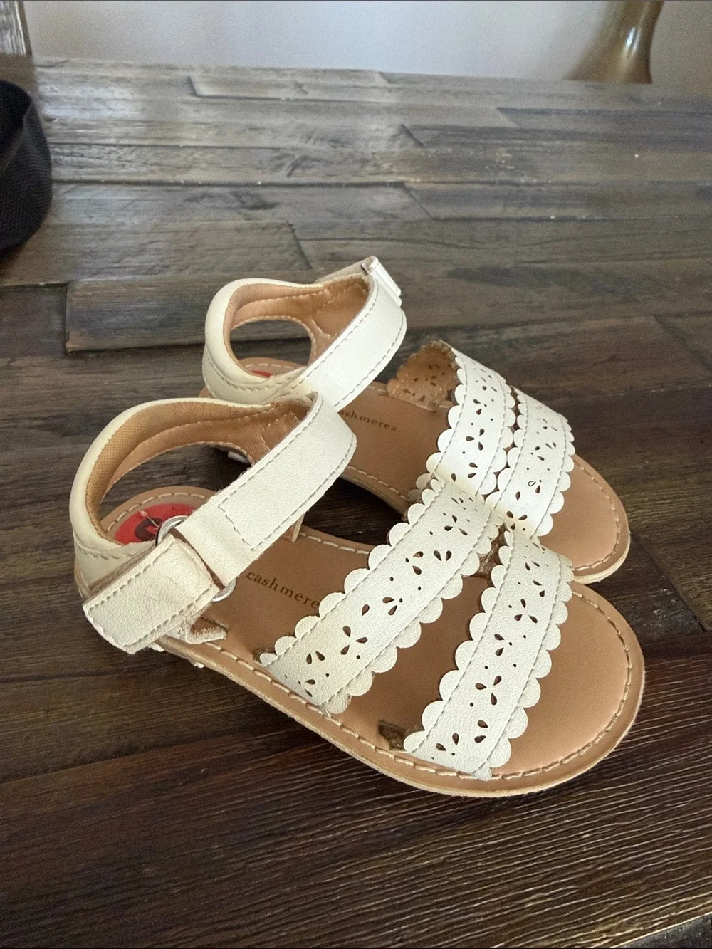 cupcakes & cashmere Cream Scalloped Strap Kids Sandals